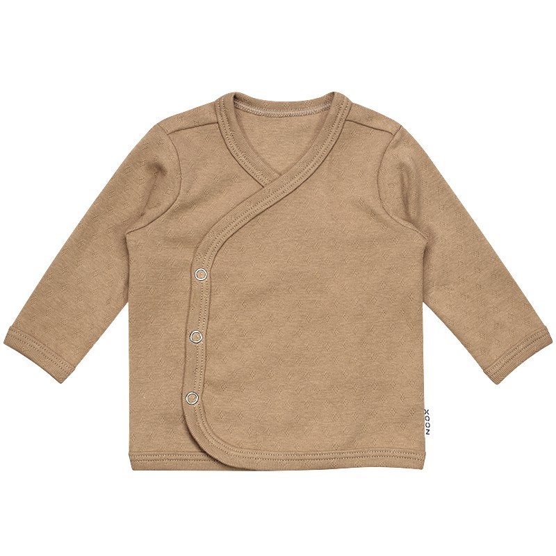 Overslag Shirtje Goud Bruin Ajour Babyshirtje Wikkelshirtje Newborn Handgemaakt Camel