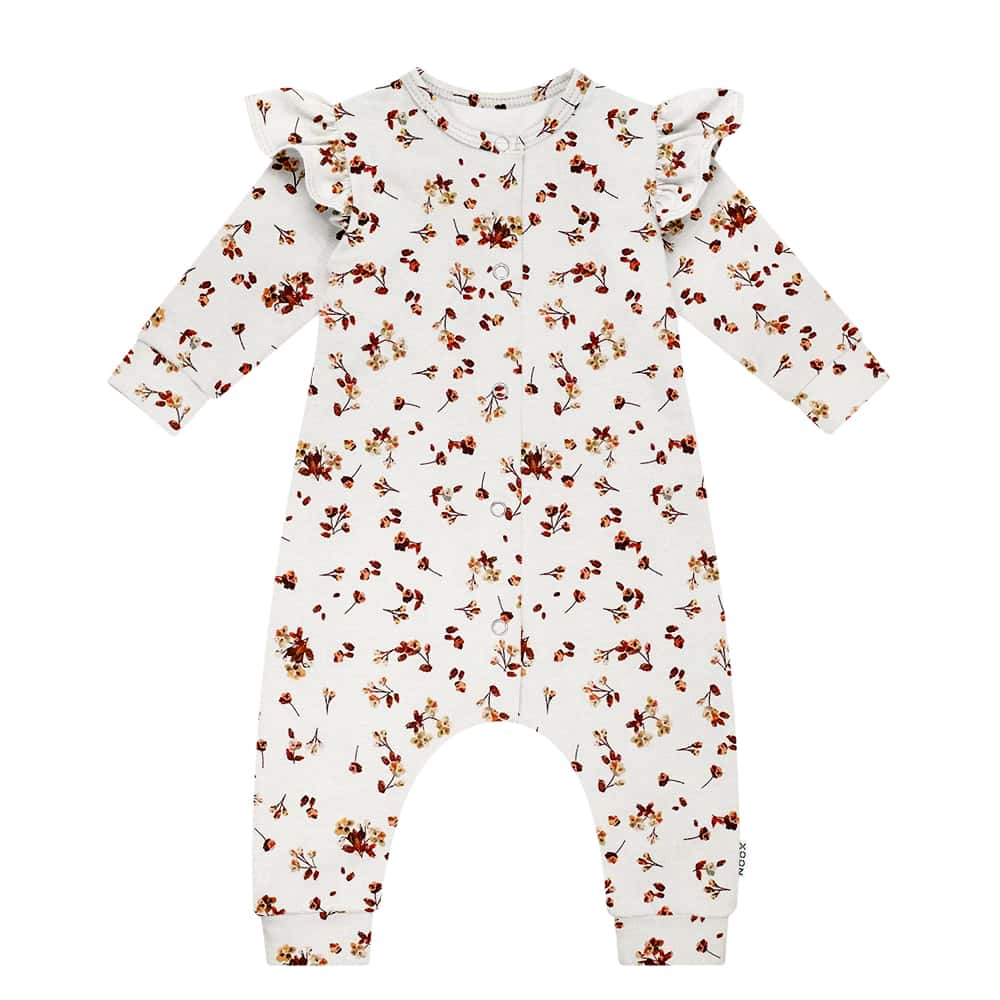 Roezel Boxpakje Bruine Bloemetjes Babykleding Ruffles Handgemaakt Newbornkleding Beauty Flower Geboortepakje Eerste Pakje