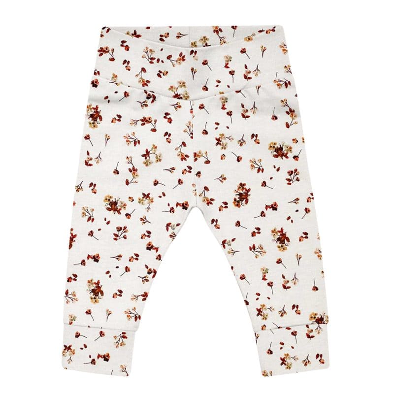 Legging Bruine Bloemetjes Handgemaakt Newborn Broekje Babylegging Beige Eerste Setje Newbornbroekje