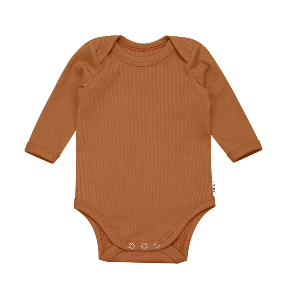 Rompertje Rib Cognac Handgemaakt Babypakje Newbornromper Dreumes Ribstof Bruin Body Babykleding