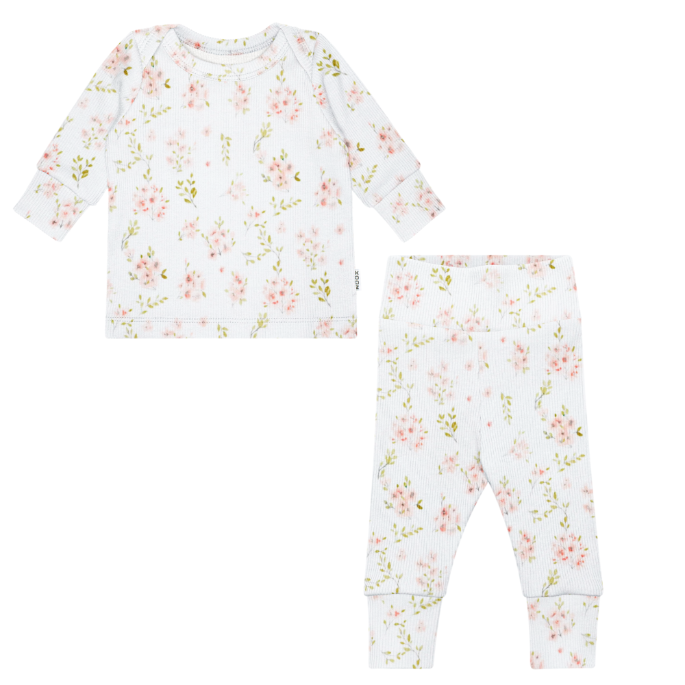 Setje Rib Bloesem Babykleding Babysetje Eerste Pakje Geboortepakje Geboortesetje Newbornkleding Handgemaakt Bloemen Dreumes Meisjeskleding