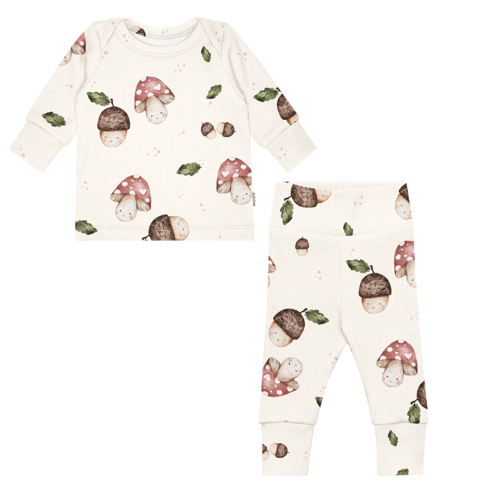 Setje Rib Hallo Herfst Babykleding Babysetje Eerste Pakje Geboortepakje Geboortesetje Newbornkleding Handgemaakt Eikeltjes Paddenstoel