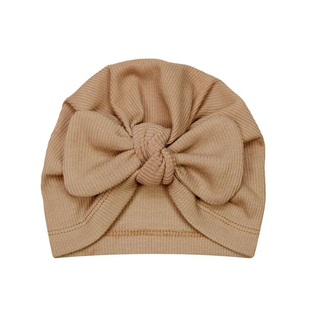 Tulband Mutsje Rib Camel Caramel Bruin Handgemaakt Turban Strik Babymutsje Newbornmutsje