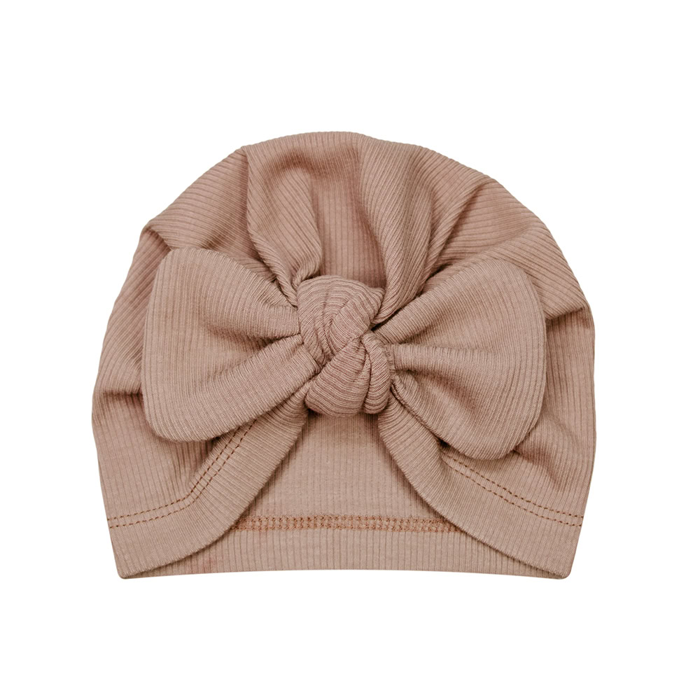 Tulband Mutsje Rib Terra Perzik Peach Handgemaakt Turban Strik Babymutsje Newbornmutsje