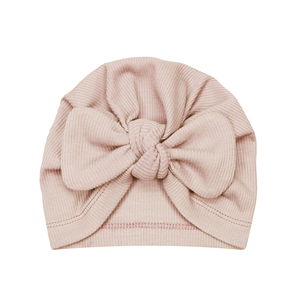 Tulband Mutsje Rib Zacht Roze Nude Pink Handgemaakt Turban Strik Babymutsje Newbornmutsje