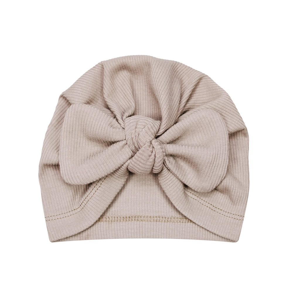 Tulband Mutsje Rib Zand Naturel Sand Donker Beige Handgemaakt Turban Strik Babymutsje Newbornmutsje