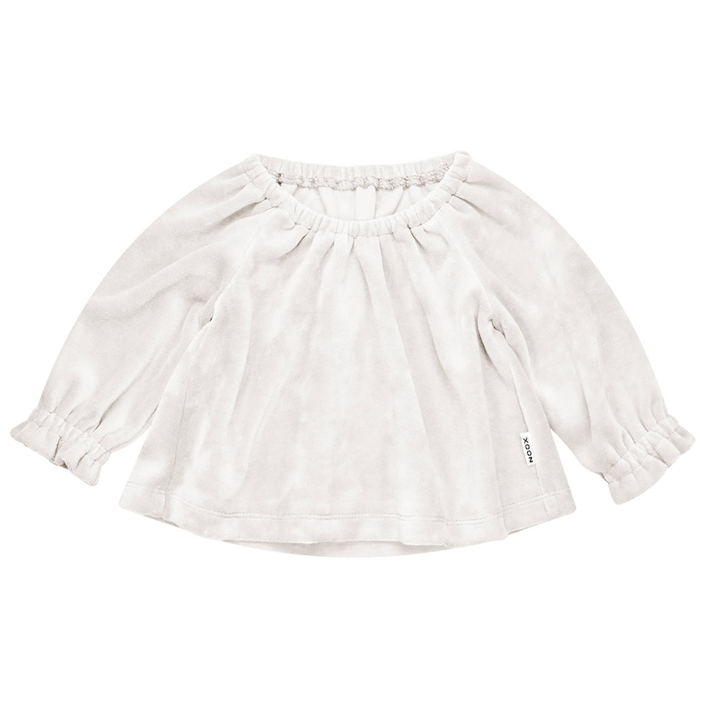 Blouse Top Velours Ecru Babytop Velvet Tuniekje Ruffles Roezels Schattige Babykleding Handgemaakt