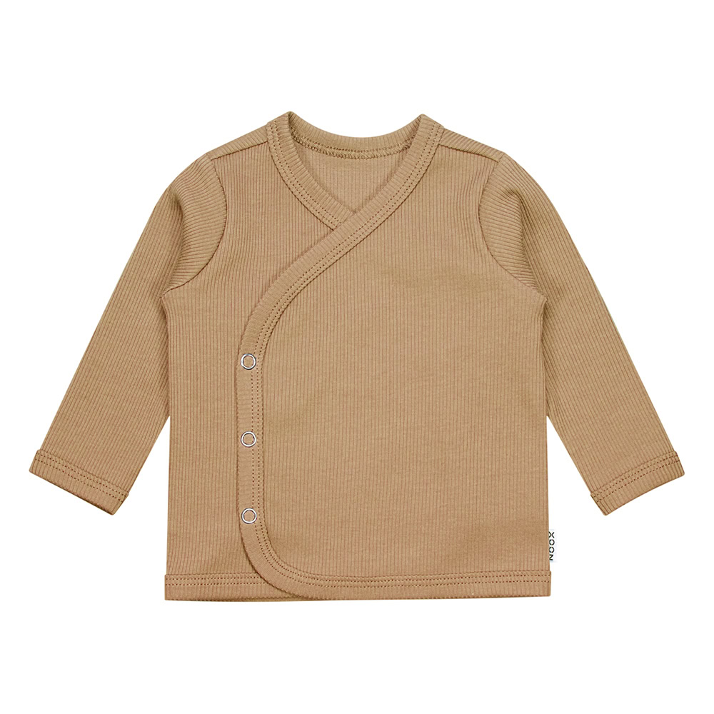 Overslag Shirtje Rib Camel Newbornshirtje Wikkelshirtje Babyshirtje Newbornkleding Babytruitje Handgemaakt