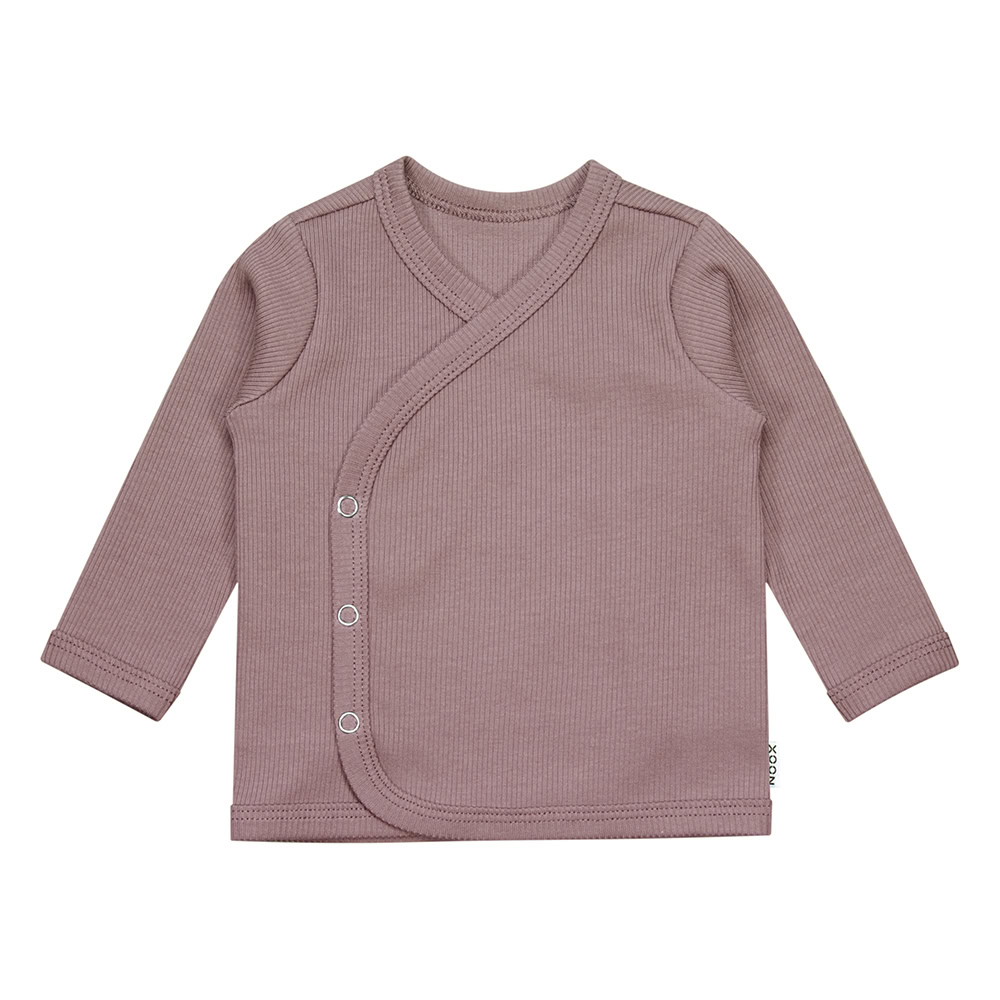 Overslag Shirtje Rib Mauve Newbornshirtje Wikkelshirtje Babyshirtje Newbornkleding Babytruitje Handgemaakt