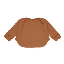 Mutsige babyshirt in warm bruintint met lange mouwen en comfortabele stof.