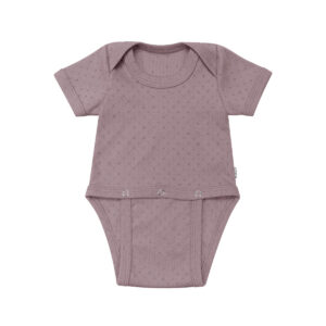 Handgemaakte romper voor over de gipsbroek gemaakt van katoenen ajour in de kleur mauve